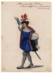 32747 Afbeelding van een kostuumontwerp van Herman van Velen, landdrost van Zutphen, figurant in de maskerade van de ...